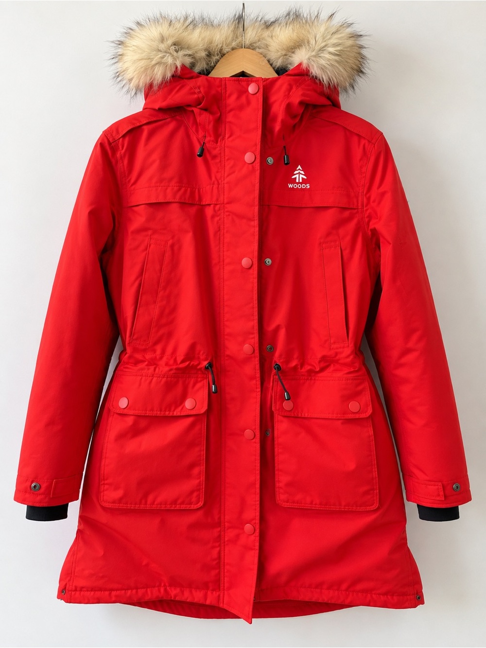 Woods Alverstone Down Parka Women’s Medium Red Coyote Fur Hood Winter Coat